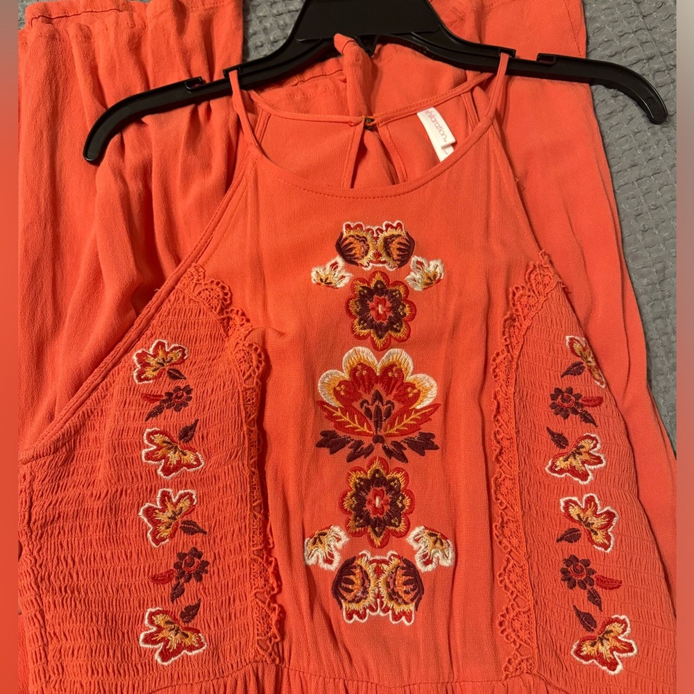 Orange Floral Embroidered Jumpsuit